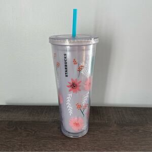 Starbucks Quetzal Bird Flowers Floral Acrylic Tumbler Venti 24 Oz Teal Lid Used